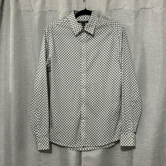 MK Allover Print Button Front Dress Shirt-Slim Fit-M-Black/White-98 Cotton-EUC - Picture 2 of 15